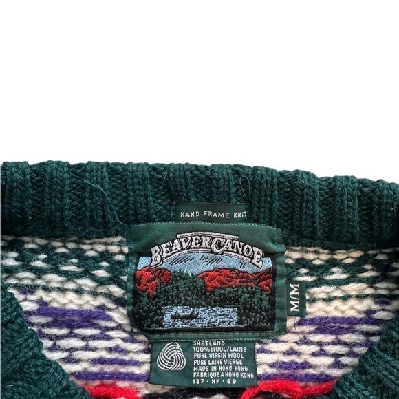 Beaver Canoe Fair Isle Vintage Knit Shetland Wool Sweater - Size Medium - Picture 3 of 9